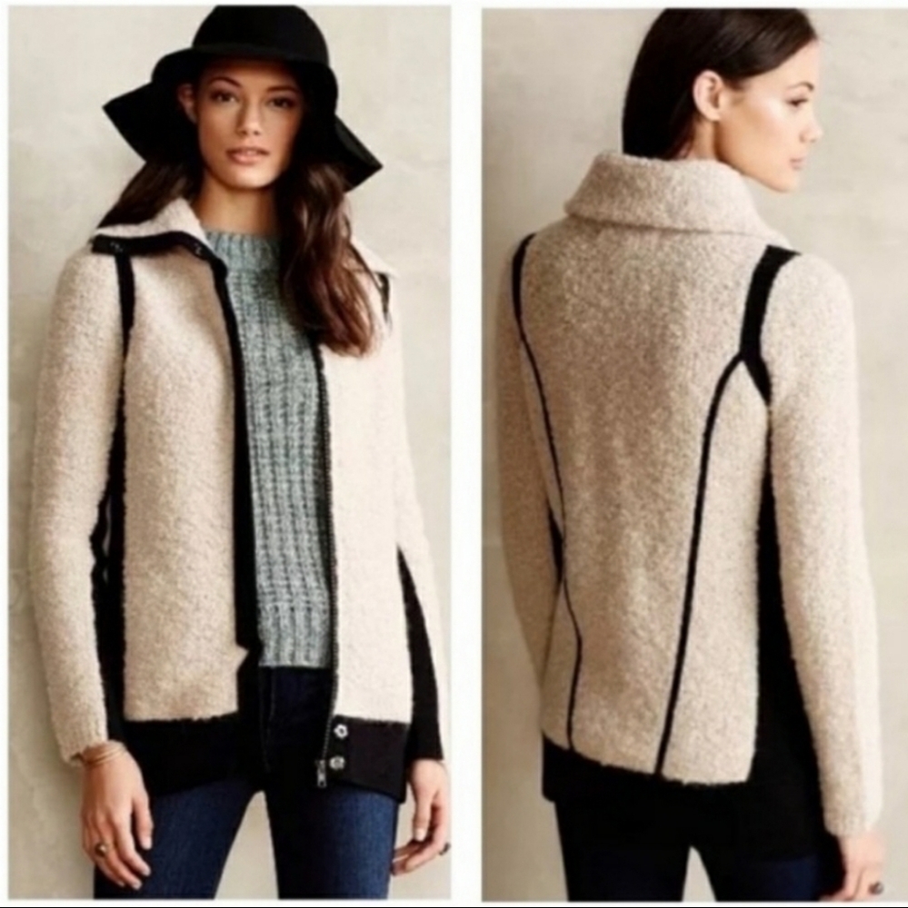 𝅺Anthropologie Sparrow Colorblock Wool Mohair Blend Sweater Jacket Size XS